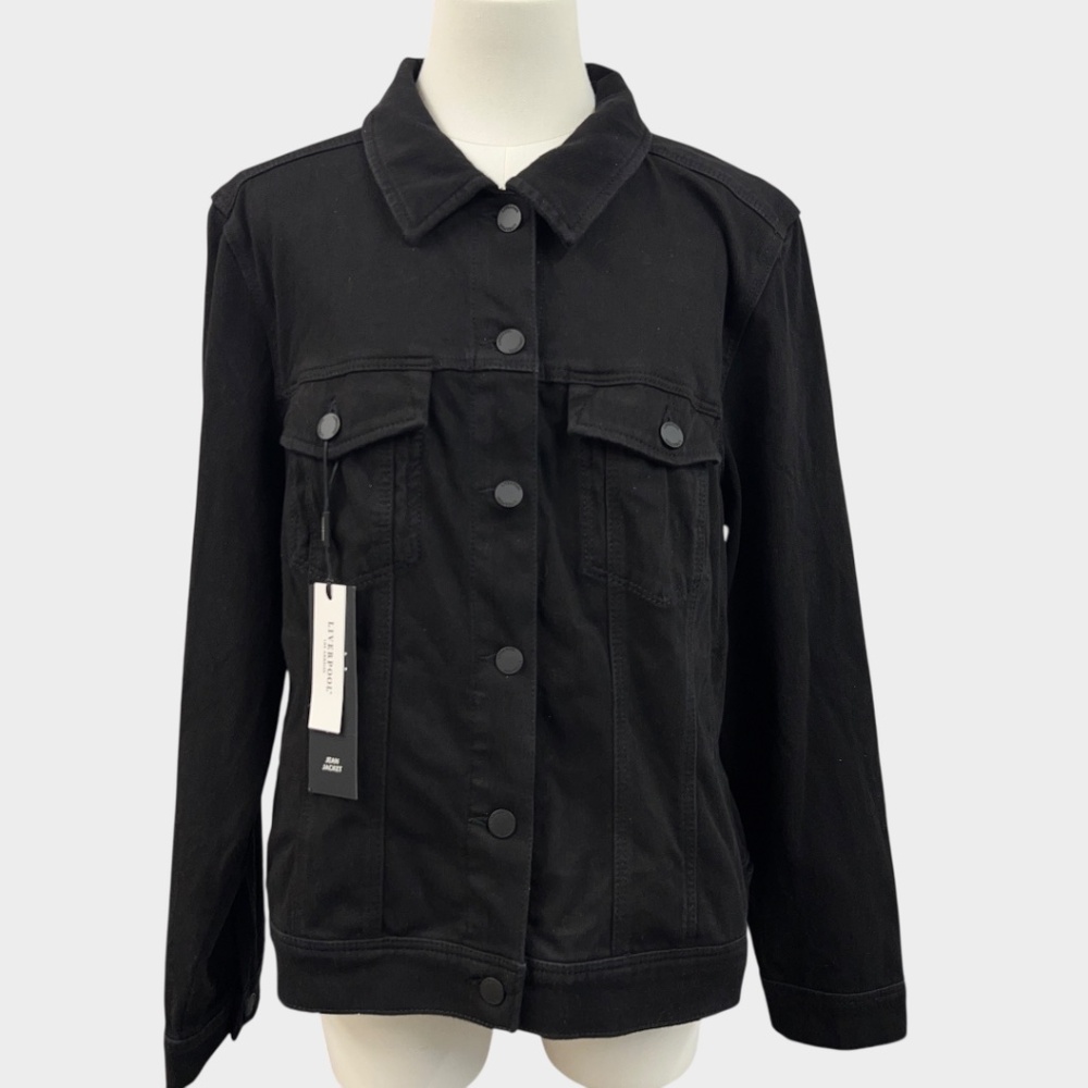 Liverpool Jacket Women XXL Black Jean‎ Denim Stretch Button Down Trucker
